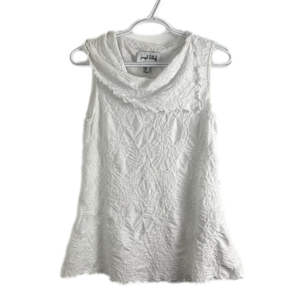 Joseph Ribkoff White Lettuce-Leaf Style Sleeveless Top